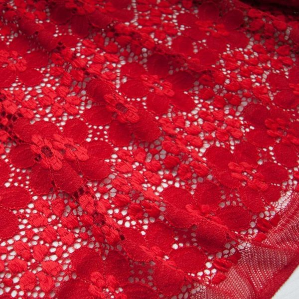 Tissu Dentelle ROUGE Fleur stretch polyester lycra