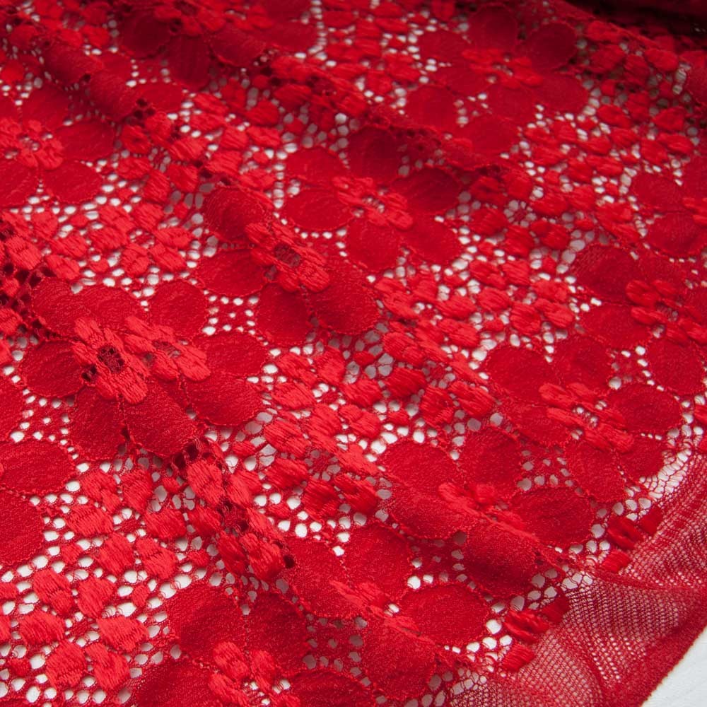 Tissu Dentelle ROUGE Fleur stretch polyester lycra