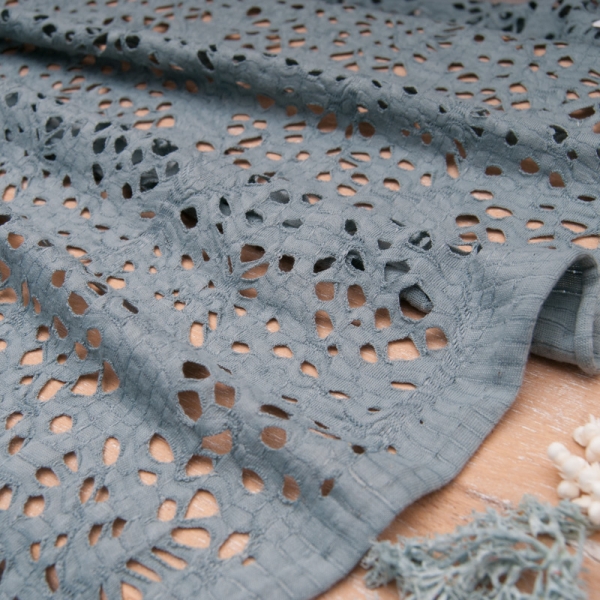 Dentelle stretch coton polyester gris bleue