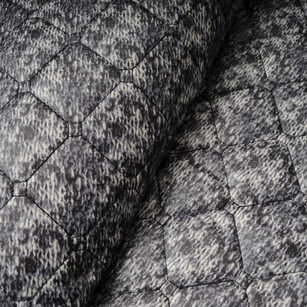 Tissu doudoune matelassée réversible gris, noir, bleu
