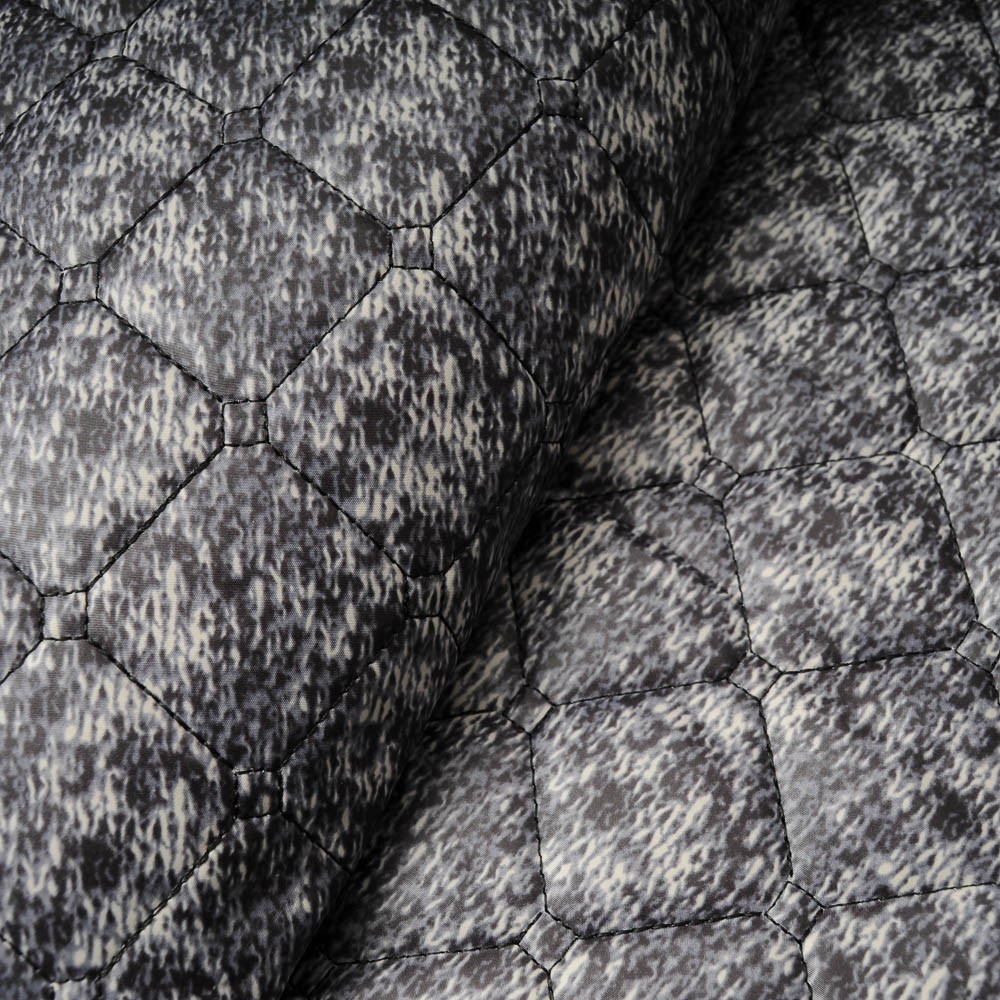 Tissu doudoune matelassée réversible gris, noir, bleu