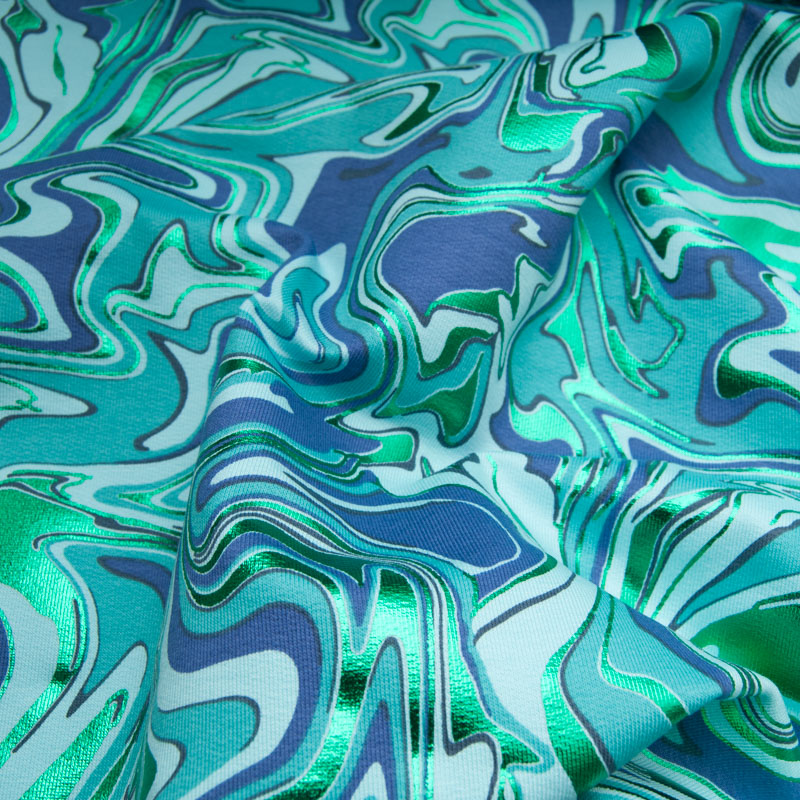 French Terry brossé Foil EMERAUDE tout doux au motif vague psychédélique