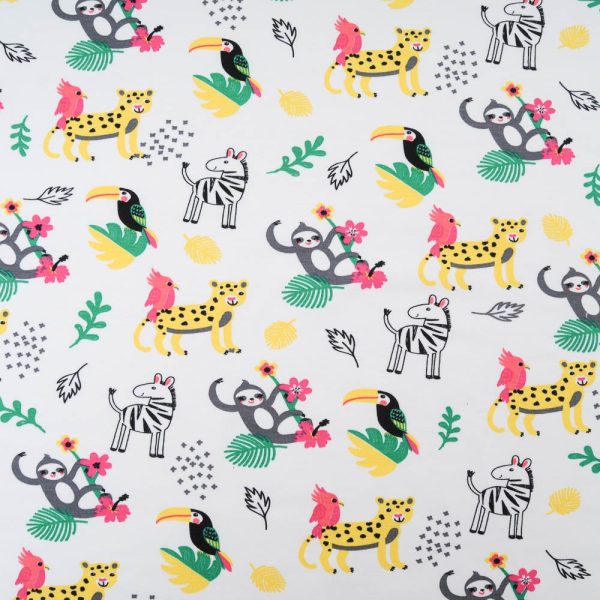 Jersey Coton Oekotex Blanc animaux jungle