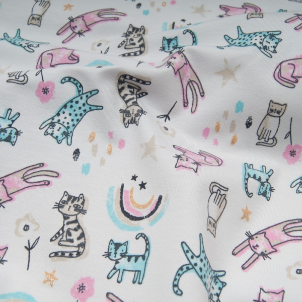 Jersey COTON Glitter motif Chats avec paillettes