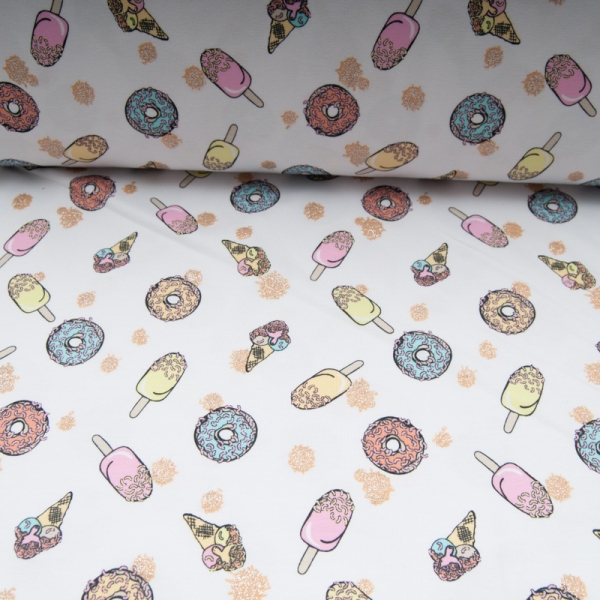 Jersey COTON Glitter motif Glaces Donuts avec paillettes