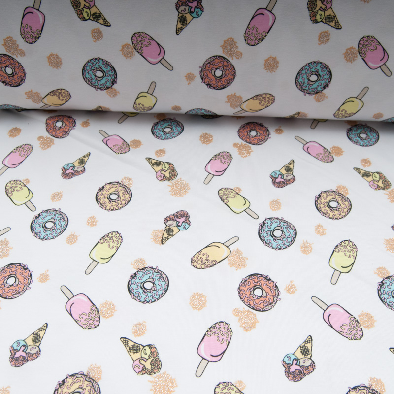 Jersey COTON Glitter motif Glaces Donuts avec paillettes