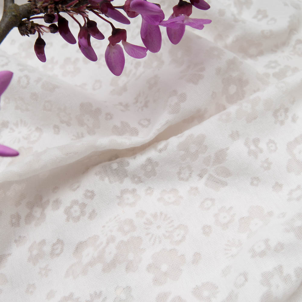 jersey léger, viscose et coton écru à fleurettes en dévoré