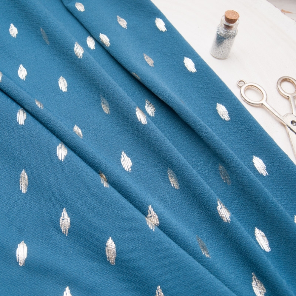 maille polyester Lycra bleu pétrole motif losange argenté