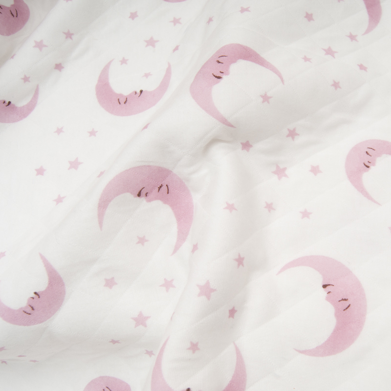 jersey coton matelassé imprimé LUNE étoile ROSE fond blanc