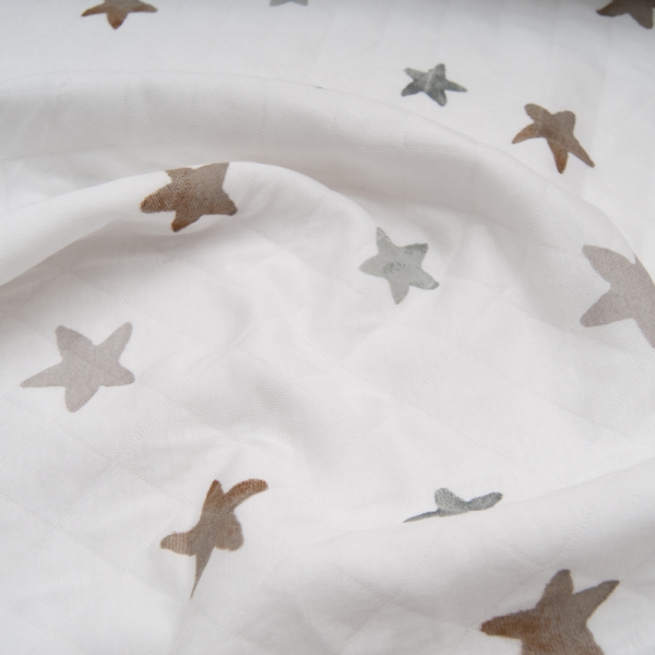 jersey coton matelassé imprimé étoile taupe fond blanc