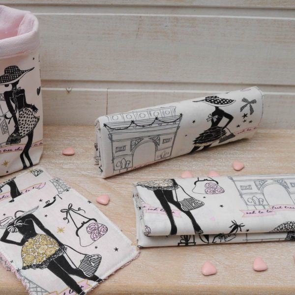 Mini Coupon Coton Cretonne Moi Paris blanc, rose doré 50 x 75cm