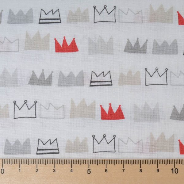 Mini coupon toile coton 50x 72cm fond blanc couronne rouge et grise