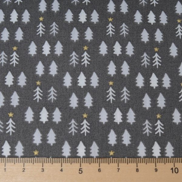 Mini coupon toile coton 50x 72cm fond taupe brulé sapins or et blancs