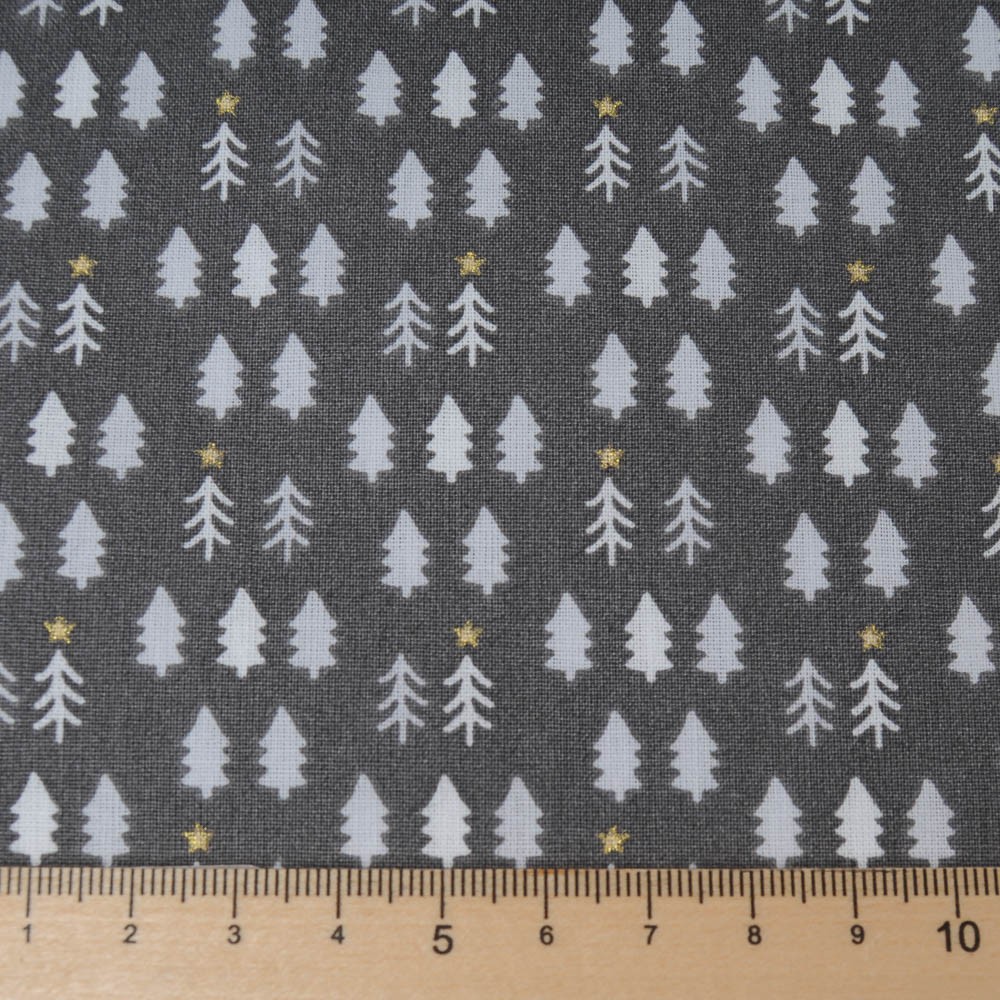 Mini coupon toile coton 50x 72cm fond taupe brulé sapins or et blancs
