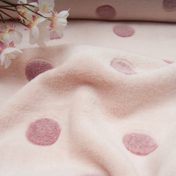 Polaire doudou Polyester double face Gros POIS Vieux rose sur fond ROSE