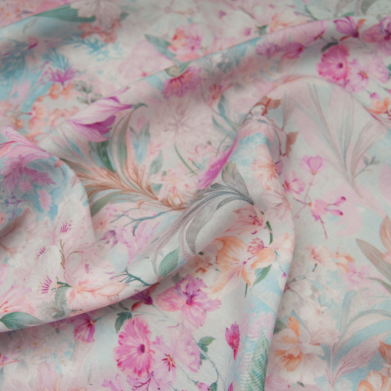 popeline de viscose rose, turquoise léger fond Bleu Aqua imprimé fleuri