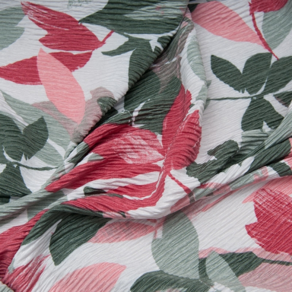 maille légère polyester Crinckle, effet plissé FLEUR fond Blanc
