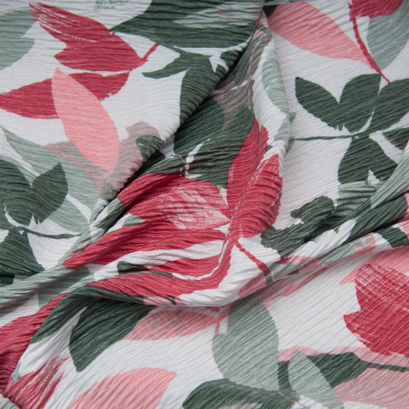 maille légère polyester Crinckle, effet plissé FLEUR fond Blanc