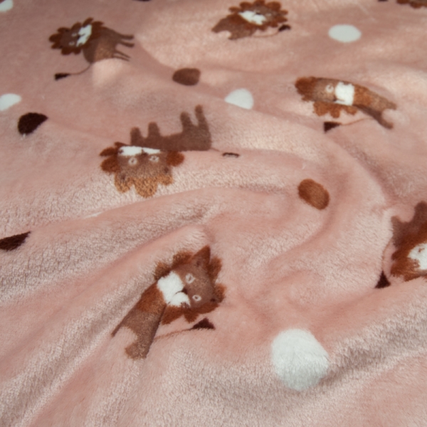 Polaire doudou Petit LION marron sur fond Vieux Rose double Face