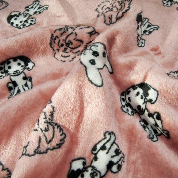 Tissu Polaire doudou Vieux Rose motif Chiot Double Face