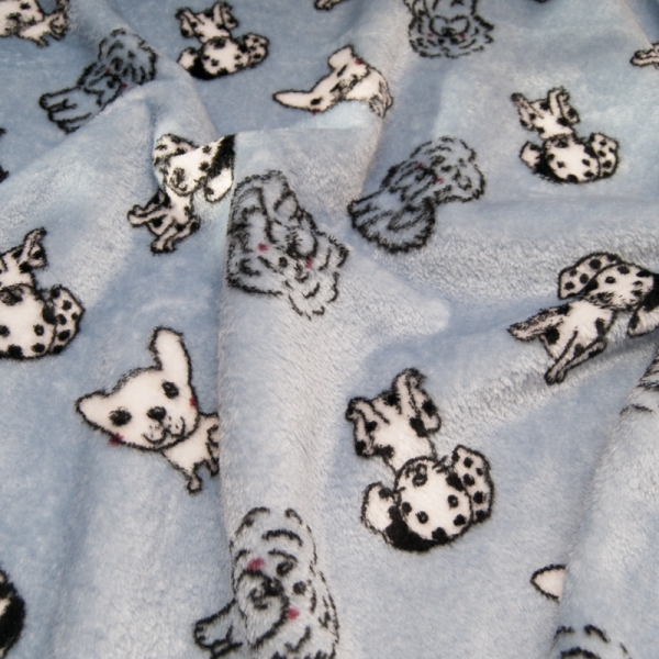 Tissu Polaire doudou Bleu Ciel motif Chiot Double Face