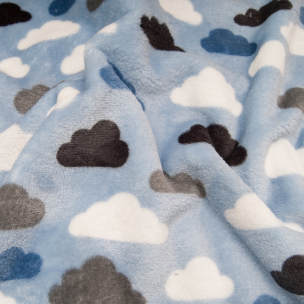 Tissu Polaire doudou Nuage sur fond bleu ciel Double Face