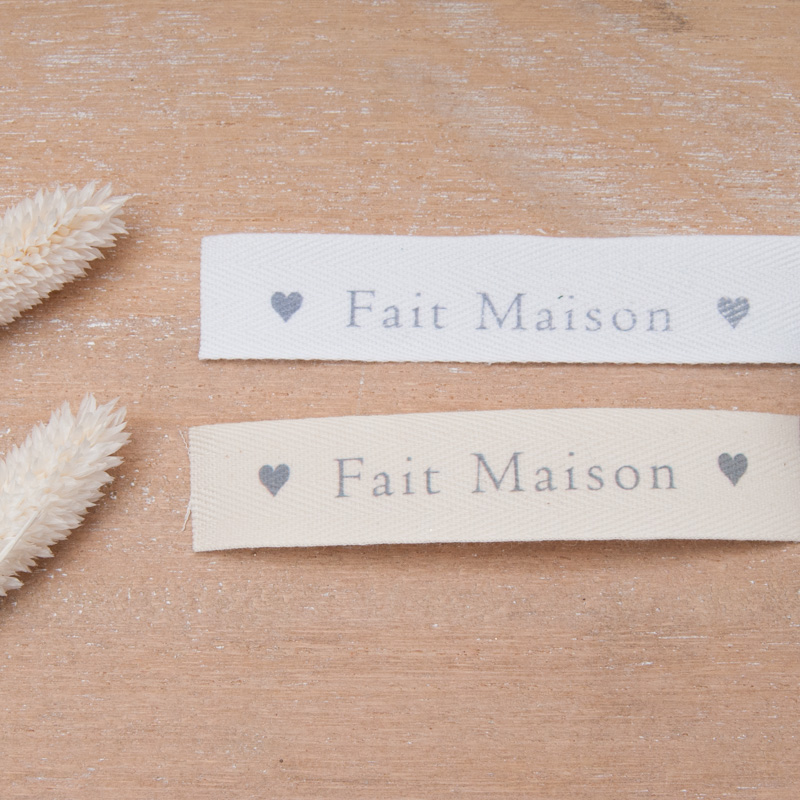 Etiquette sergé 100%COTON " FAIT MAISON" 10cm x 2cm en Beige ou en Blanc