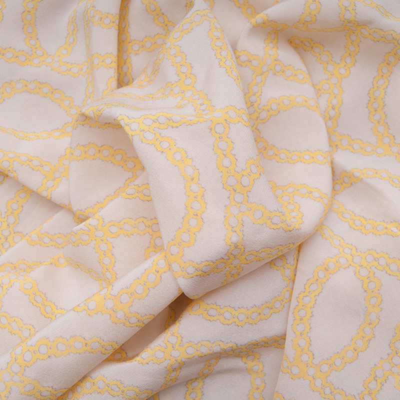 crêpe SOIE Viscose fond beige maillons jaunes