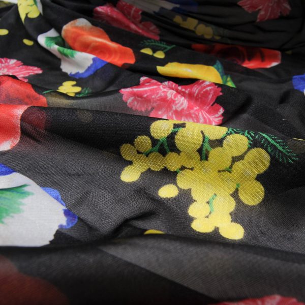 Coton et polyamide noir à fleurs