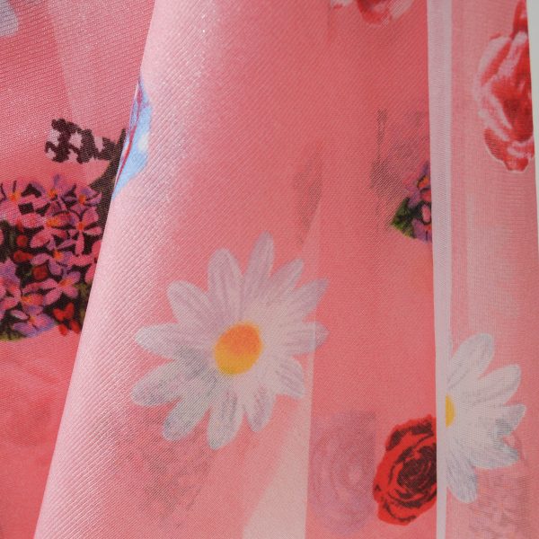 Voile Coton et polyamide rose à fleurs