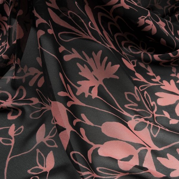 voile crêpe Polyester noir et vieux rose pâle