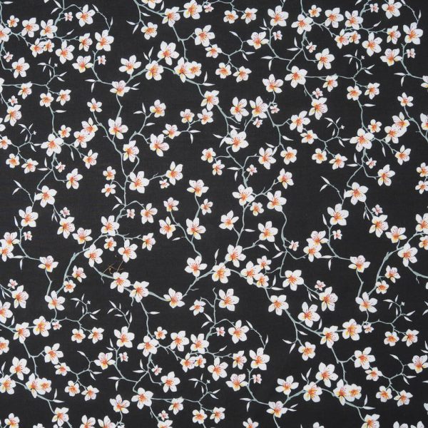 Tissu Coton cretonne imprimé Fleur d'Amandier noir