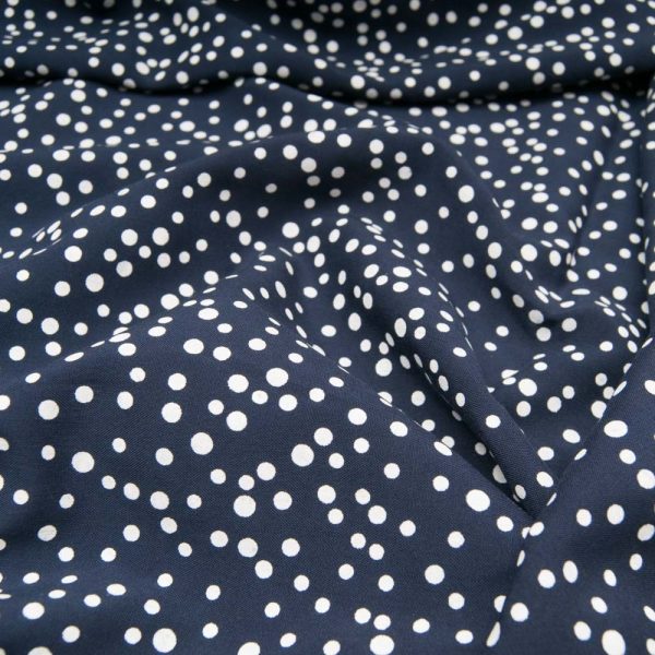 Tissu Coton viscose pois blancs fond bleu marine