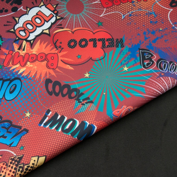 Tissu Softshell envers polaire imprimé "Bande dessinée ROUGE" Ref 11183F11