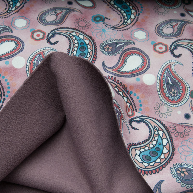 Tissu Softshell envers polaire imprimé "Cachemire rose foncé" Ref 11183F11