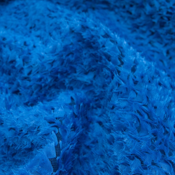 tissu fantaisie polyester festonné effet 3D en bleu électrique