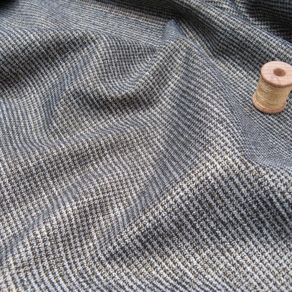 Tissu gabardine souple Pied de poule noir gris lurex doré