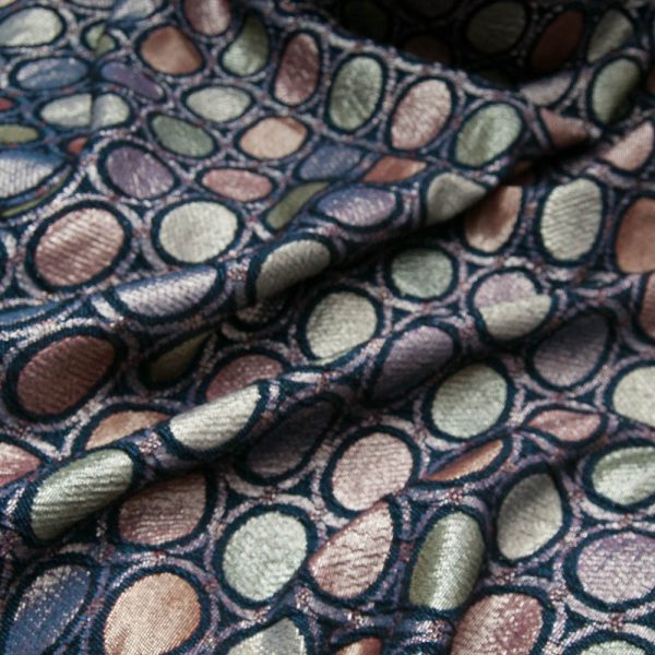 Tissu Jacquard lurex kaki et Bronze métalisé motif cercle