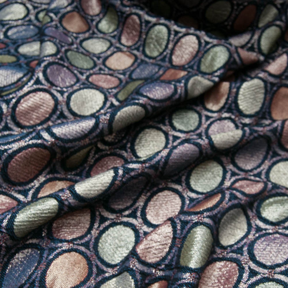 Tissu Jacquard lurex kaki et Bronze métalisé motif cercle