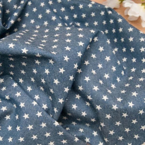Chambray COTON imprimé petites étoiles