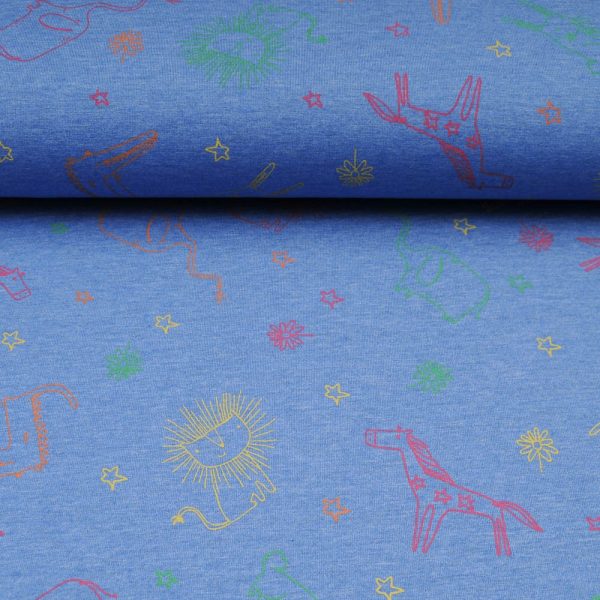Tissu jersey bleu OEKOTEX motif animaux safari