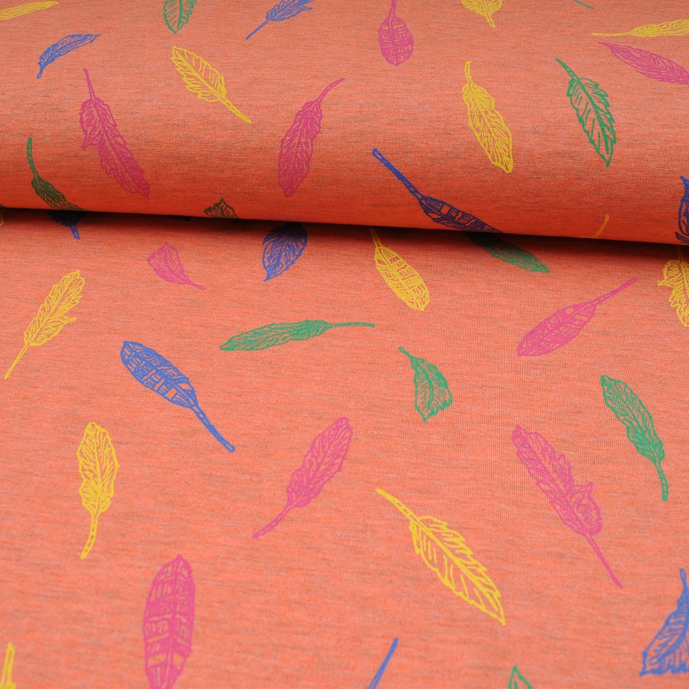 Tissu jersey corail OEKOTEX motif feuille