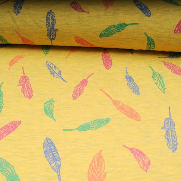 Tissu jersey jaune OEKOTEX motif feuille