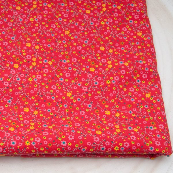 Tissu popeline viscose ANNA ROUGE Oekotex imprimé fleuri