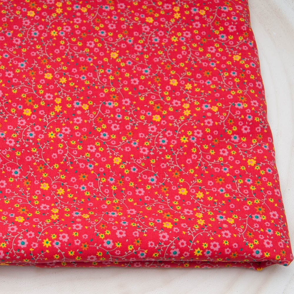 Tissu popeline viscose ANNA ROUGE Oekotex imprimé fleuri