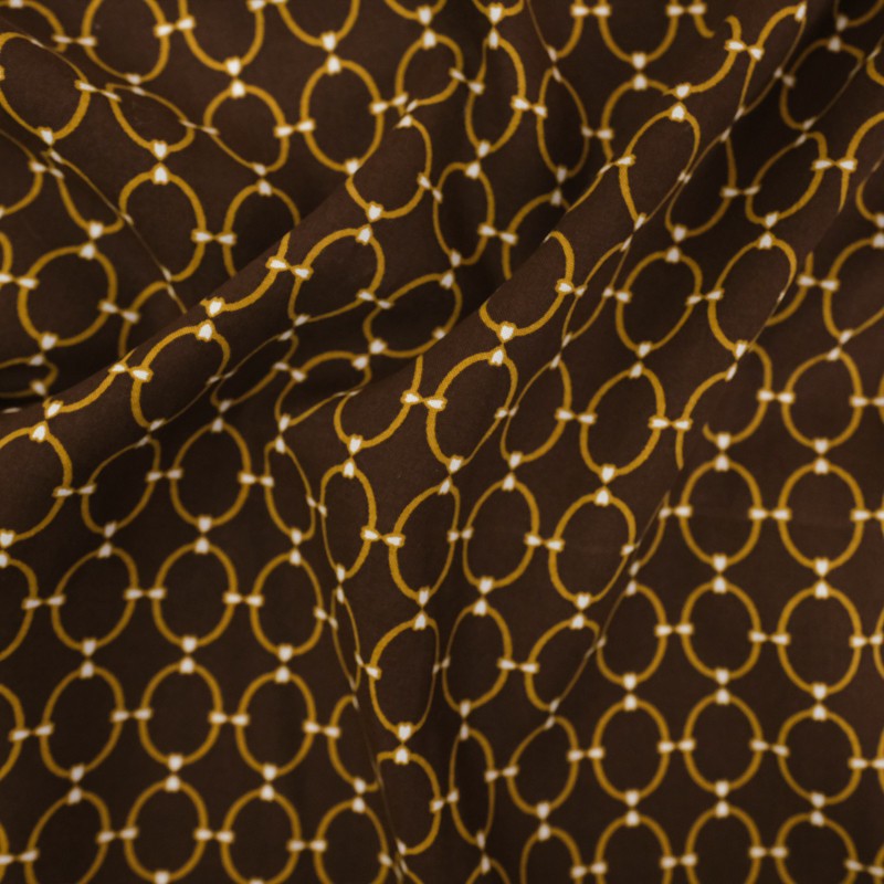Tissu popeline viscose Inès Marron maillon doré Oekotex