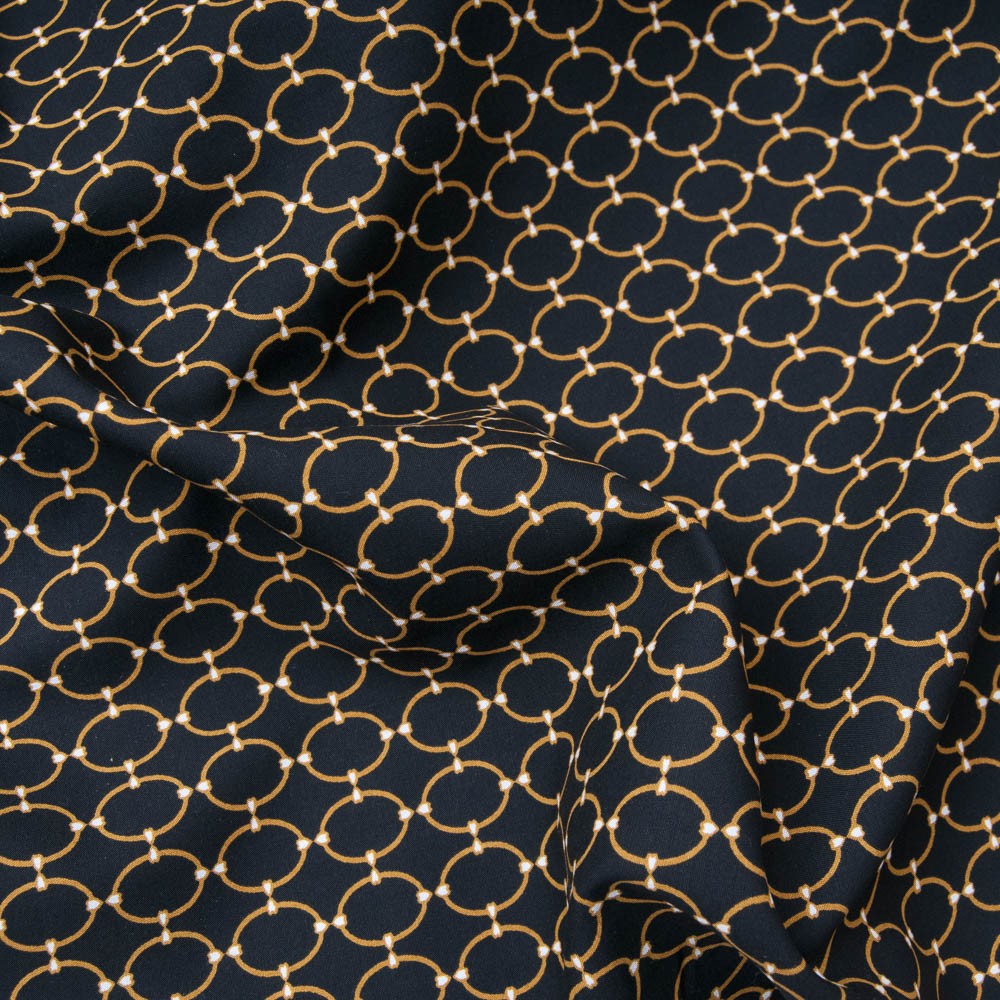 Tissu popeline viscose Inès Noir maillon doré Oekotex