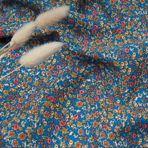 Tissu popeline viscose JULIA BLEUE fleurettes Oekotex