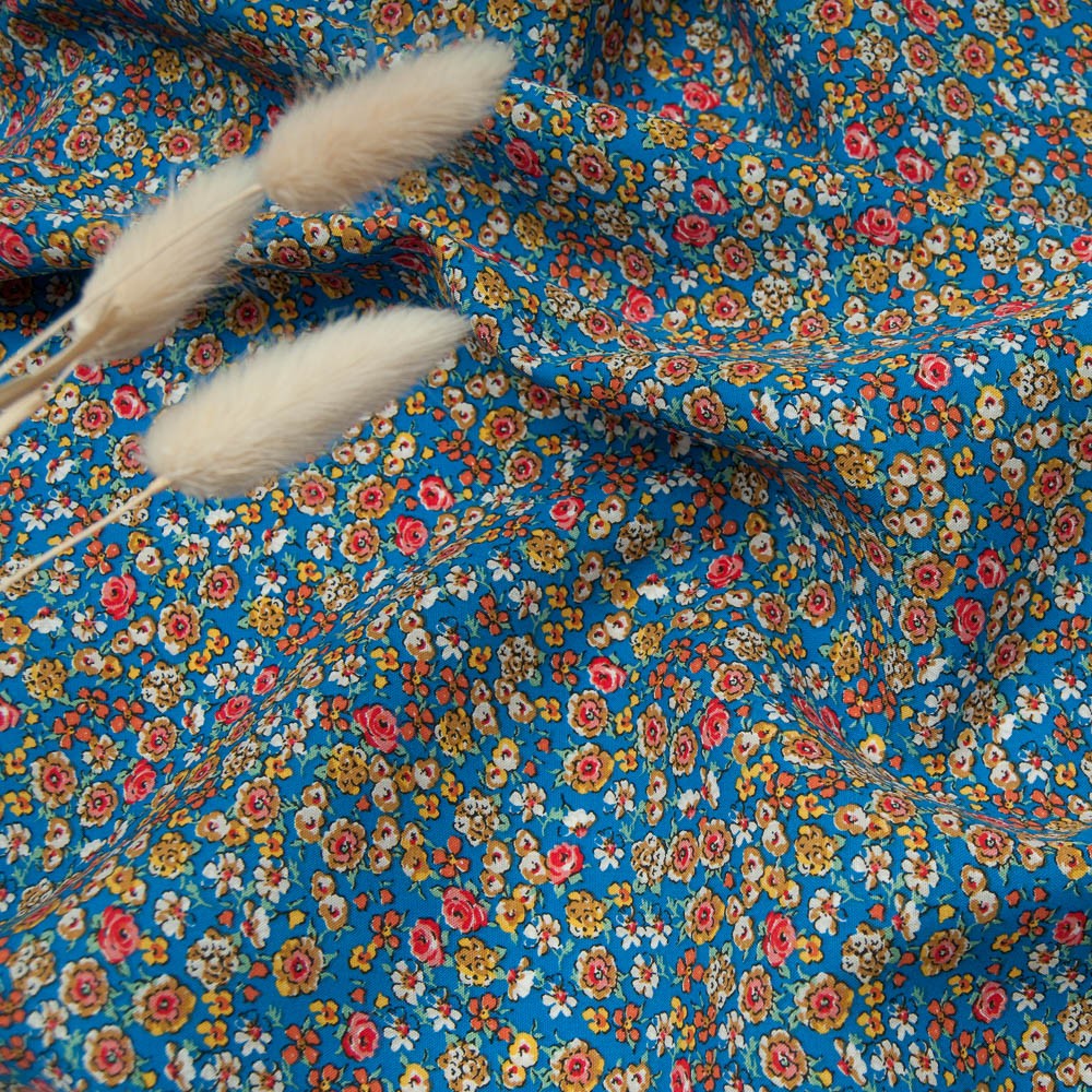 Tissu popeline viscose JULIA BLEUE fleurettes Oekotex
