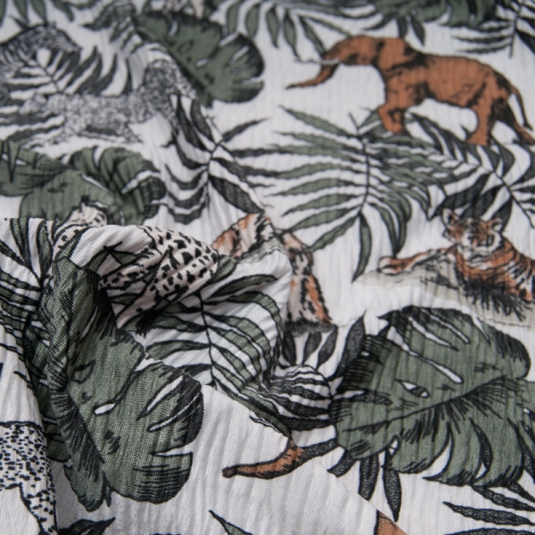 maille légère polyester Crinckle, effet plissé SAVANE fond Blanc